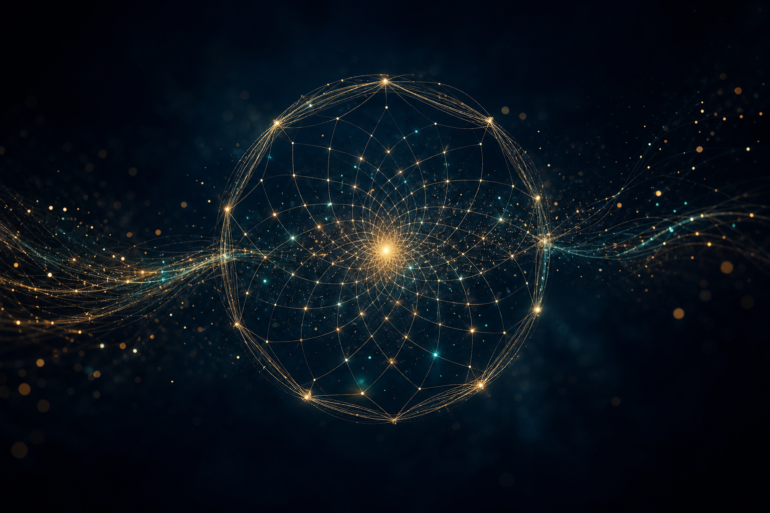 Abstract luminous Dreamcatcher web over a dark background.
